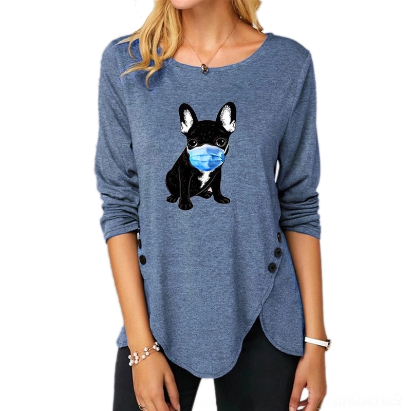 

peub 2020irregular long sleeve round women's neck printed large women's buttont-shirt st-shirt 2020irregular long sleeve round nec, White