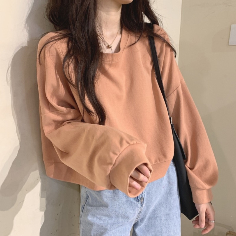 

Solid color leisure student 2021 autumn new Korean loose couple round neck sweater for women, Green