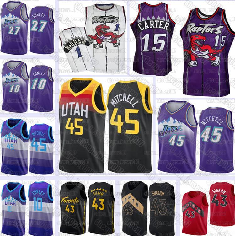 

Donovan 45 Mitchell Retro Vince 15 Carter Tracy 1 McGrady Karl 32 Malone John 12 Stockton Raptors Utah Jazz Jersey Basketball, Black;red