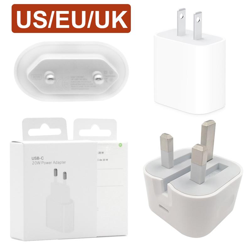 

Official USB-C Charger 20W Power Adapter for iPhone 13 12 11 EU US UK Plug Fast Charing Port Wall Chargers Retail Box Sealed with Green Sticker
