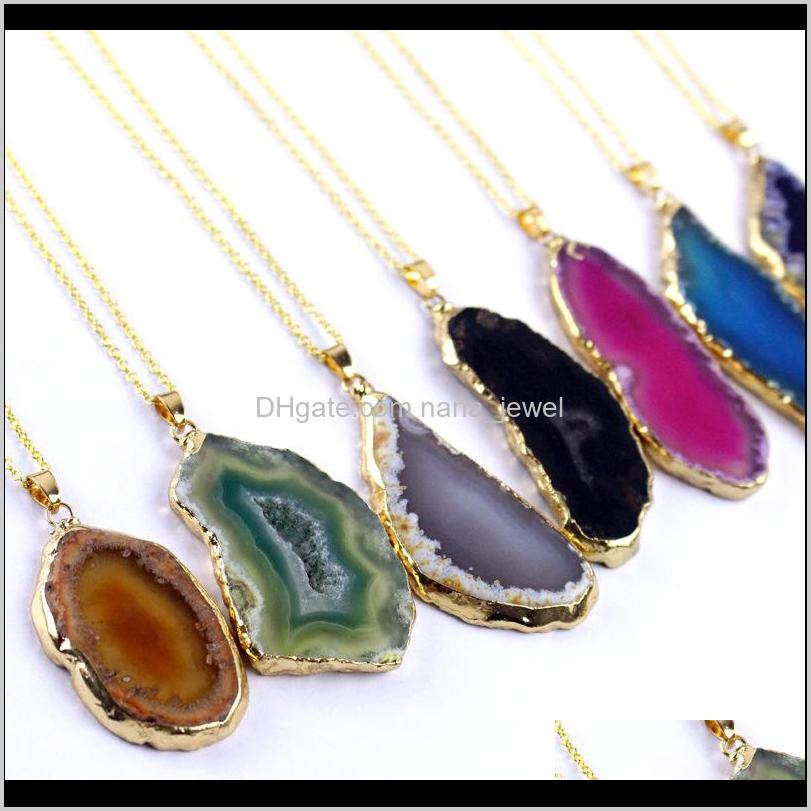 

Natural Stone Pendant Necklace Onyx Charms Pendants Multicolor Slice Irregular Natural Agat Crystal Stone Quartz Pendant Diy Fit X8K92 Isr0P, Silver