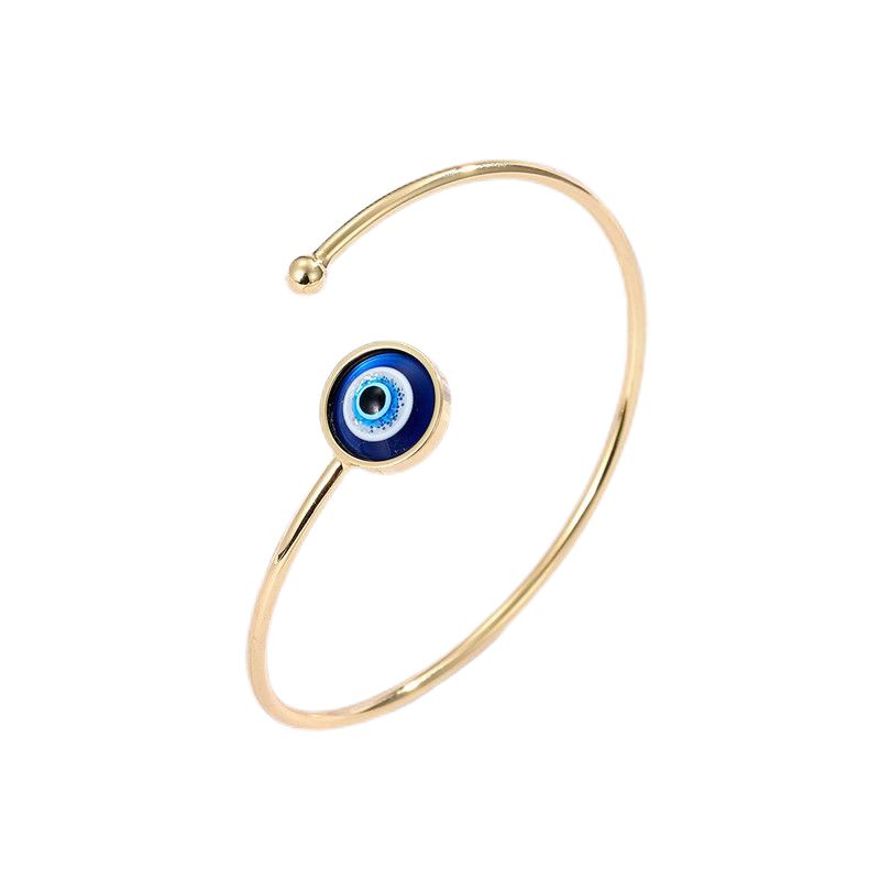 

Turkish Lucky Symbol Evil Eye Bangles for Women Girls Blue Eyes Charm Bracelet Adjustable Cuff Bangle, Black