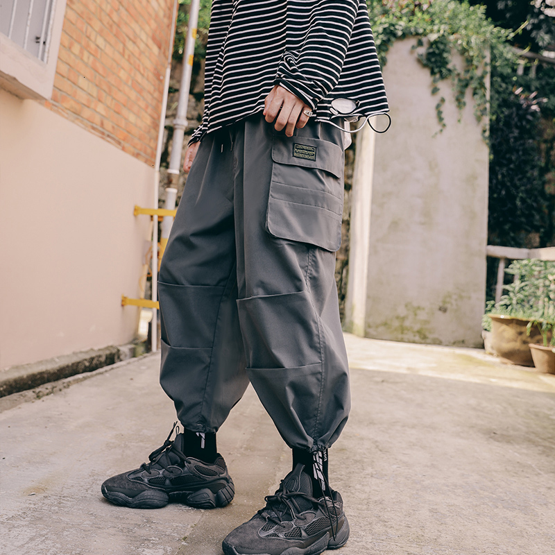 

2021 New Overszied Sweatpants Men Casual Pants Harajuku Weather Printed Female Drawstring Trousers 7BFB, Black