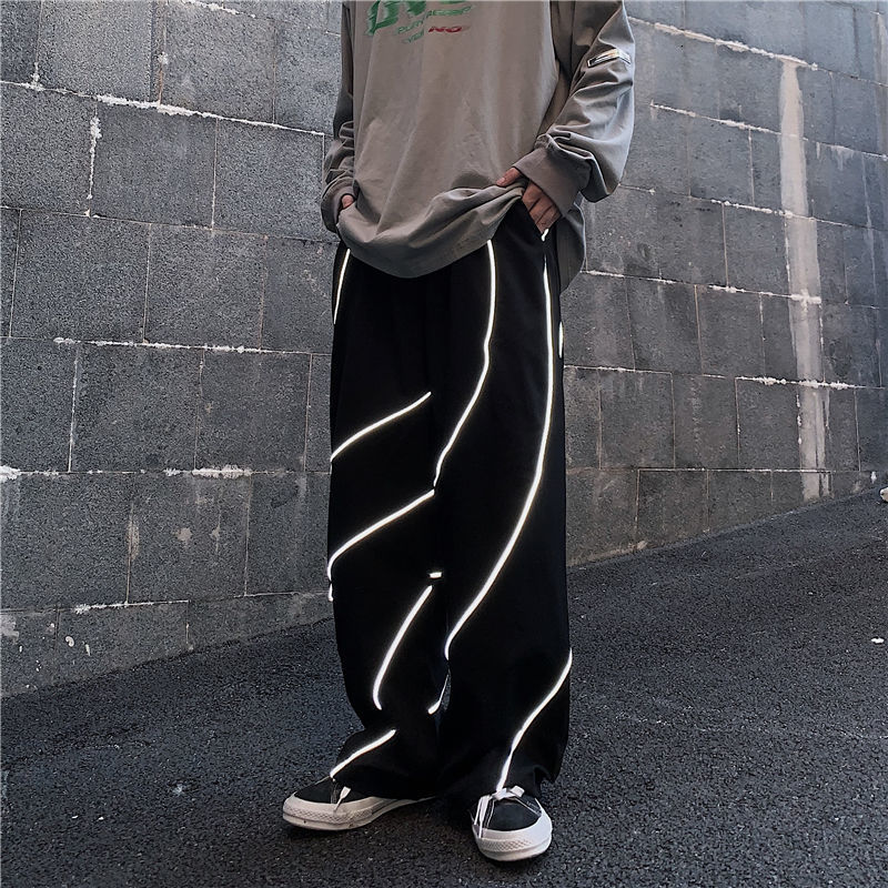 

2021 New Tall Male Fashions Streetwear Stylish Breeches Reflex Down Casual Black/gray Slacks Sweatpants Size M- 01g0
