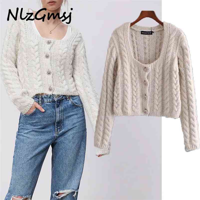 

Cardigan Woman Solid Color Square Collar Long Sleeve Short Knitted Sweater Women Casual Clothes Knitwear Tops 03 210628, As picture