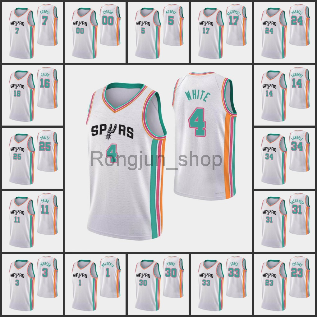 

2021-22 Printed Men Basketball Dejounte Murray Derrick White Devin Vassell Bryn Forbes Jock Landale 75th Anniversary City 2022 Edition Jerseys