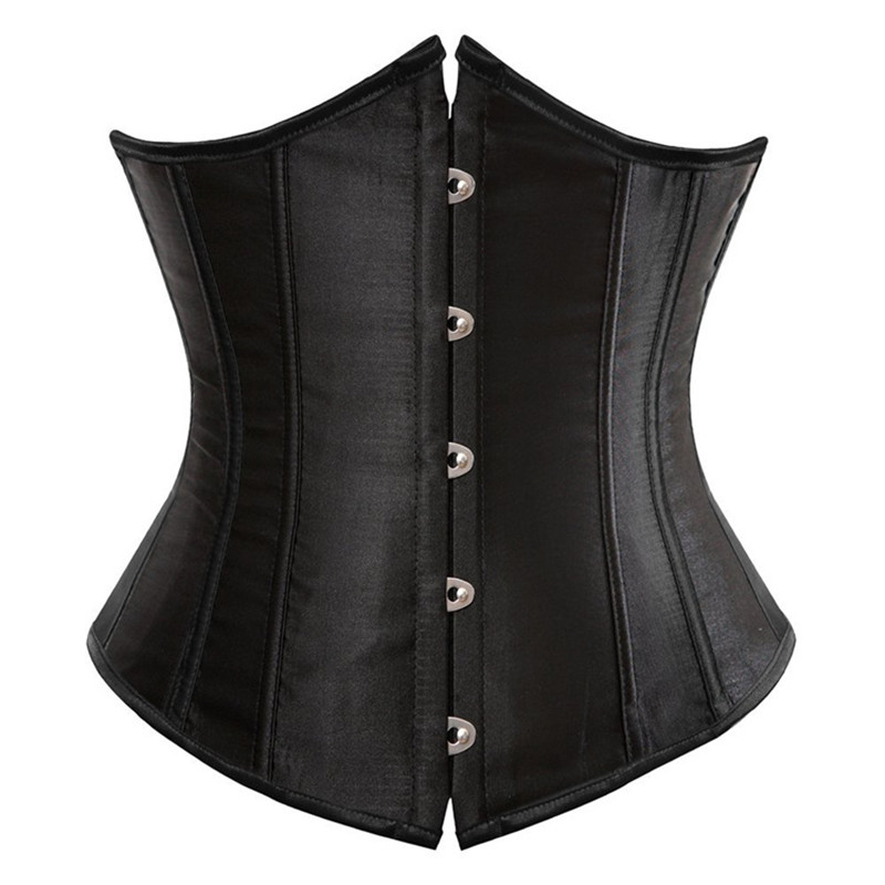 

Woman Bustiers Sexy Women Solid Satin Corset Black White Red Steel Boned Waist Trainer Corsets Bustier Slim Body Shaper Underbust Short Cors