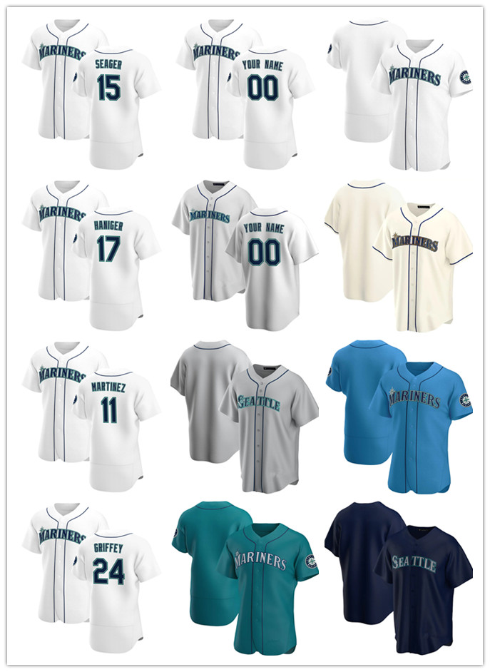 

Custom Jersey Mens women Youth Seattle Mariners 11 Edgar Martinez 24 Ken Griffey Jr. 17 Mitch Haniger 15 Kyle Seager Baseball Je, Blue;black