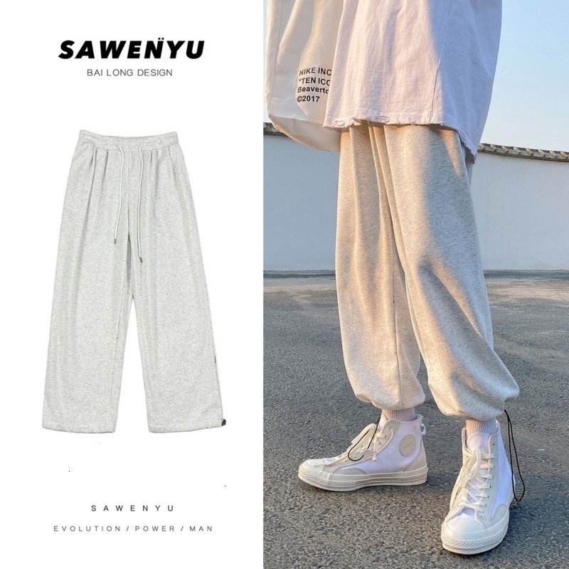 

2021 New Autumn Sweatpants Men's Fashion Solid Color Casual Joggers Men Streetwear Wild Loose Straight Trousers Mens Track Pants Jwkk, Dark gray