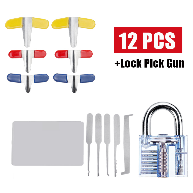 

12Pcs Transparent Lock Unlock Tool Gasket Set Locksmith Supplies steel classic mini hook unlocking tools