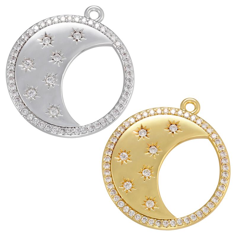 

Charms ZHUKOU Gold Silver Color Star Moon Pendant CZ Crystal DIY Handmade Necklace Earrings Jewelry Accessories Wholesale VD963, Bronze;silver