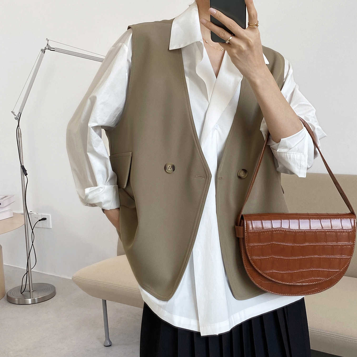 

Suit Vest Women Spring LooseV-Neck Casual Sleeveless Jacket Female 210607, Beige