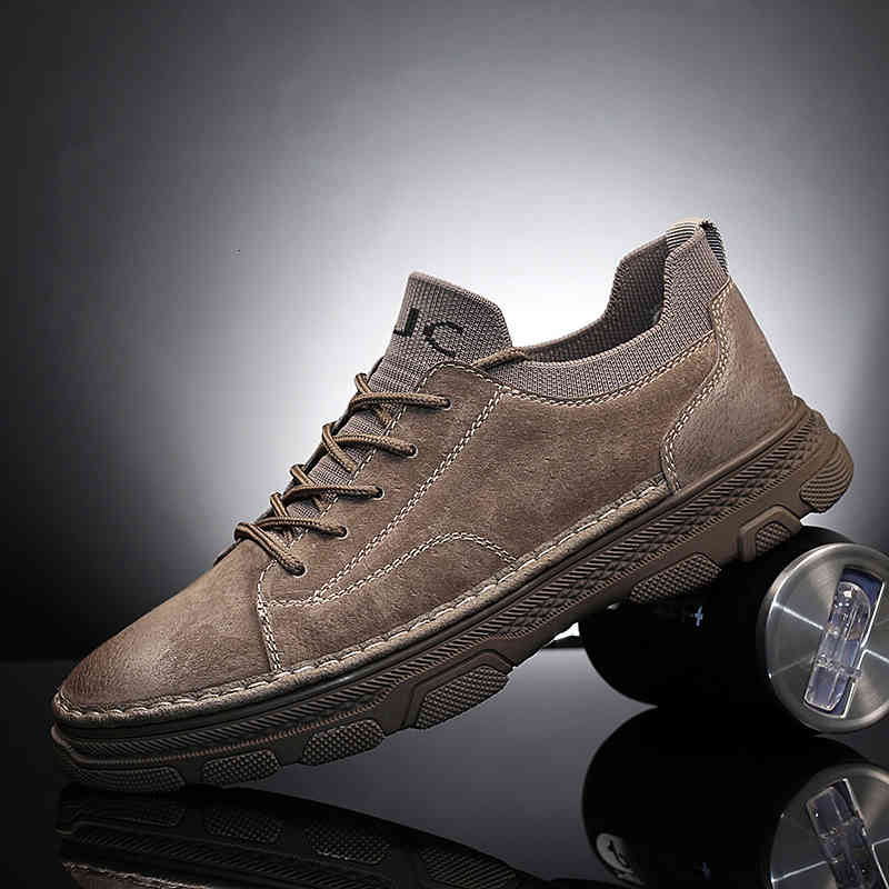 

dress shoes sneakers men casual natural leather fashion outdoor shoe male suede lightweight vintage footwear lace-up solid sock fp, Black
