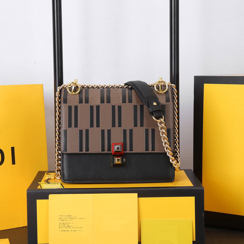 

Fashion Crossbody Messenger Bag Quality Shoulder Bags Square Button Genuine Leather Women Ff Purse Brand F Wallet Golden Chain Interior Compartment Pocket