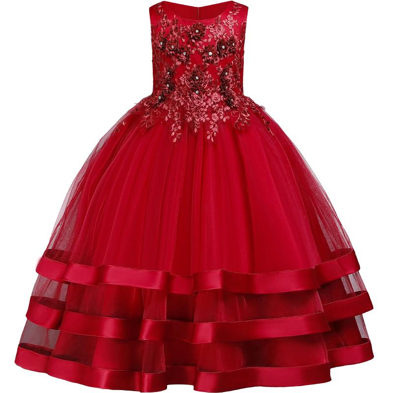 

Girl's Dresses Flower Girls Wedding Dress For Girl Elegant Princess Formal Long Embroidery Party Evening Children Clothing, Red;yellow