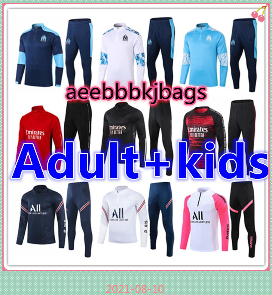 

kids + mens adult soccer jersey 20 21 olympique de Marseille om football training tracksuit tracksuits suit 2021 survetement foot chandal jacket jogging sets, Men