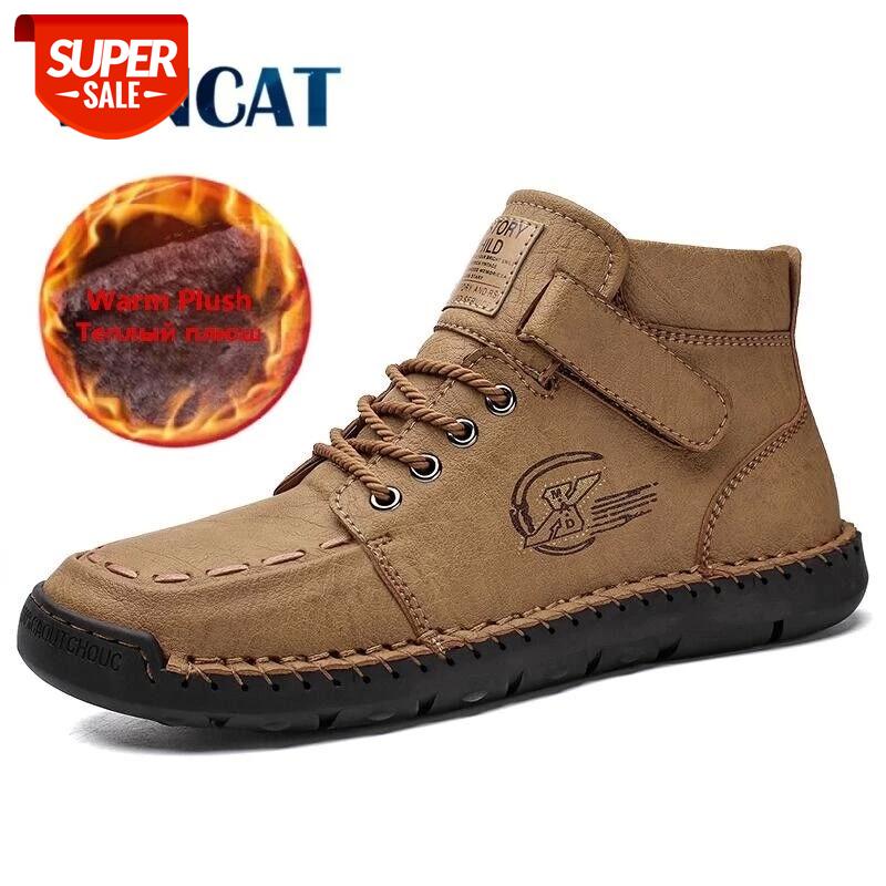

New Winter Handmade Men's Boots Leather Warm Ankle Snow Boots Outdoor Comfortable Motorcycle Fur Casual Shoes Men Shoes #NW6u