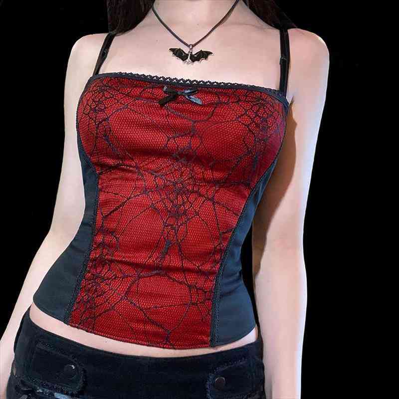 

mall gothic y2k summer crop women sleeveless streetwear patchwork camis vintage punk grunge elegant basic top, White