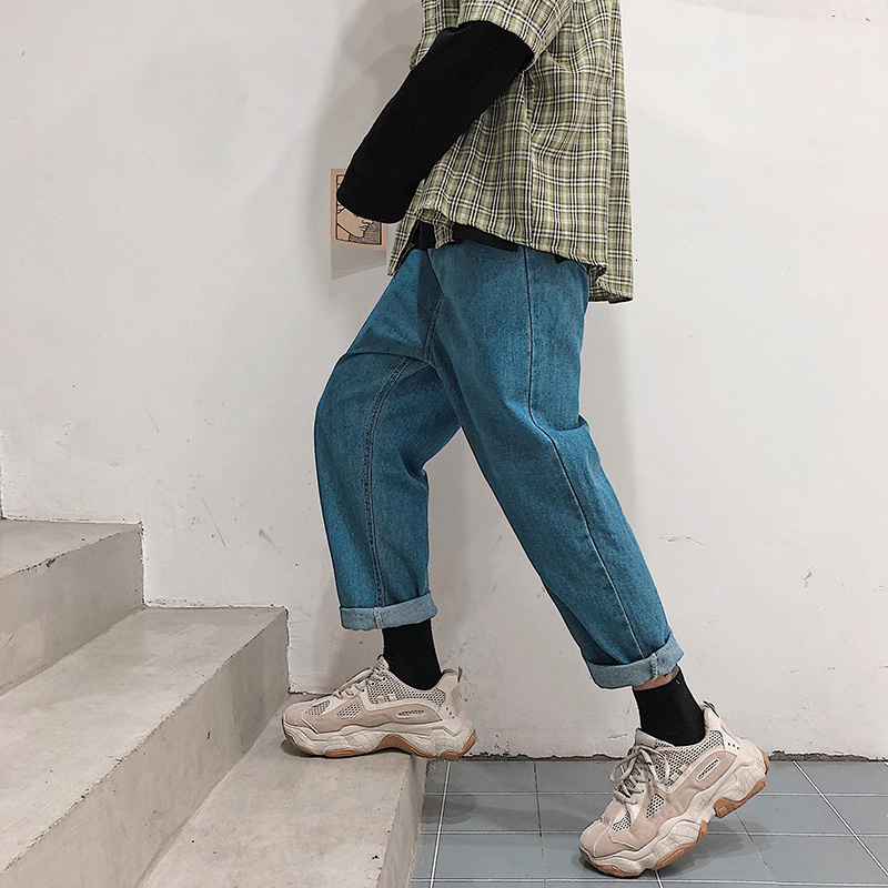 

2021 New Men's Cargo Pocket Haren Wash Jeans Mens Tide Casual Pants Fashion Male Biker Denim Blue/black Color Trousers S-2xl Jz69