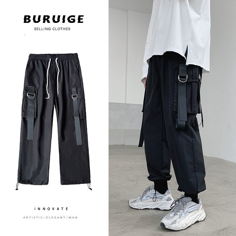 

2021 New Autumn Straight Men's Fashion Solid Color Multi-pocket Cargo Pants Men Streetwear Wild Loose Hip-hop Overalls Mens M-2xl 6vf6, Black