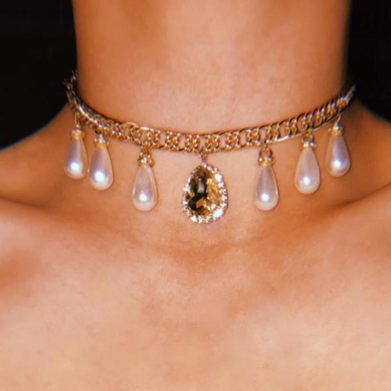 

Pendant Necklaces Stonefans Fashion Pearl Necklace Bridal Wedding Drop Choker Chunky Thick Cuban Link Chain Charm Jewelry