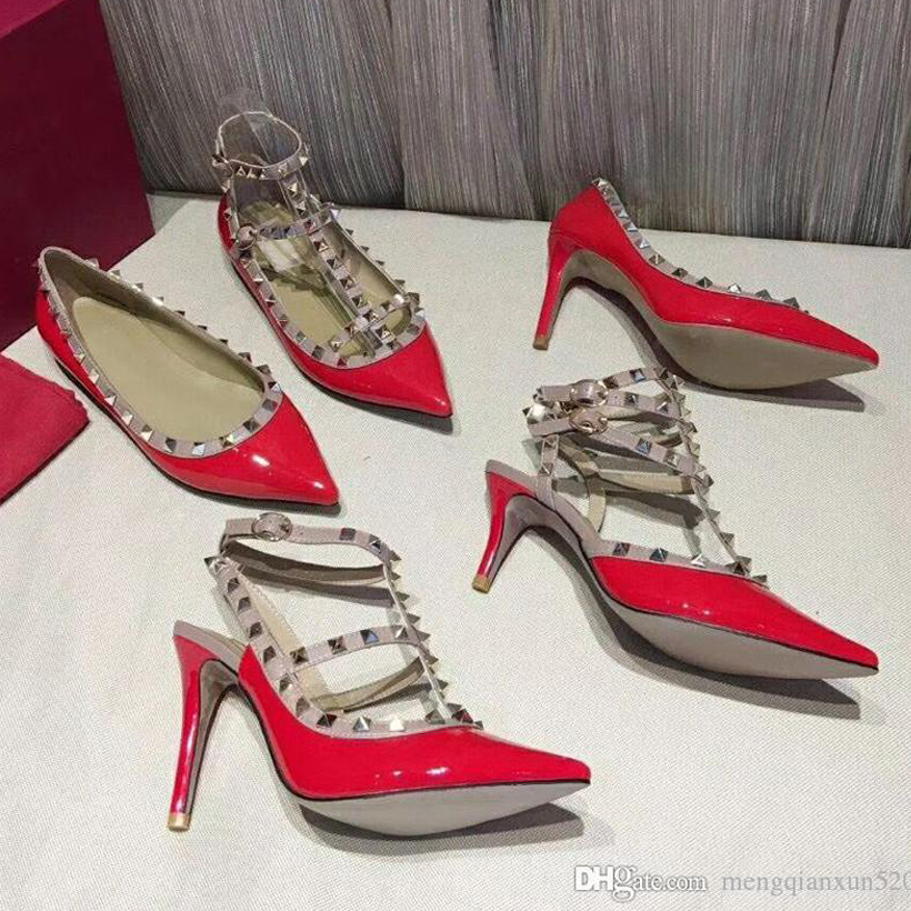 

Rivet woman sandals Fashion leather High heeled shoes banquet Sexy party Women Shoes beach Wedding shoes Slingback Pumps sandals size 35-42, Black