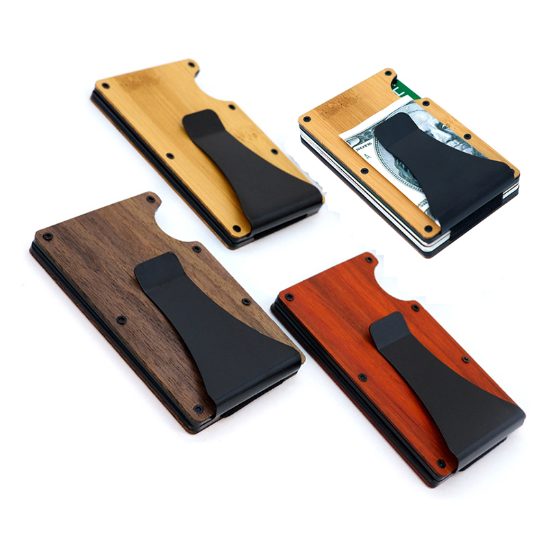

4 Colors Wooden Money Clip Party Favor Portable Metal Wallet Card Holder Creative Father's Day Gifts