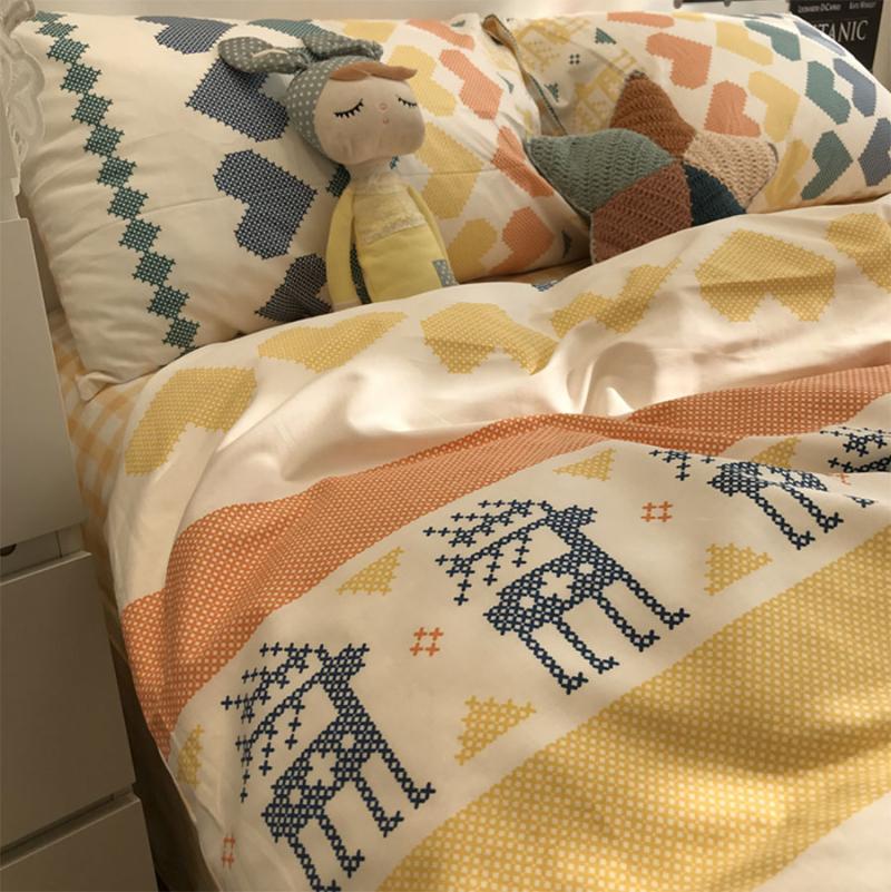 

Colorful heart deer bedding set child teen,unusual design cotton  full queen home textile bed sheet pillow case quilt cover, Picture color