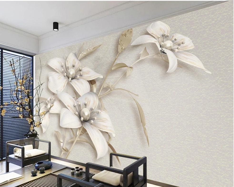 Light luxury 3d stereoscopic wallpaper three-dimensional jewelry flower wallppers 3D TV sofa background wall-image-656741088