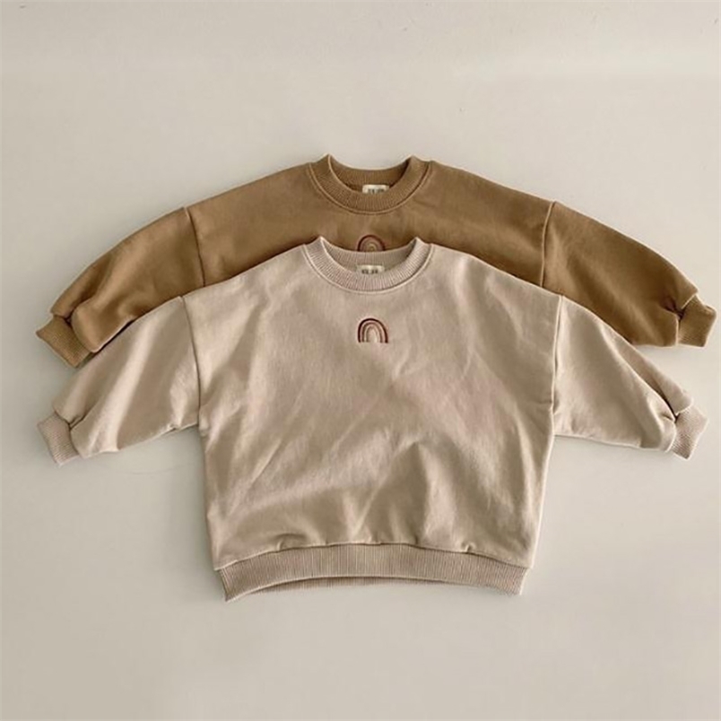 

Baby Clothes Autumn Girls Rainbow Embroidery Sweatshirts Tops Kids Long Sleeve T-shirt Toddler Boys Casual Sweater 211111, Bd417 beige