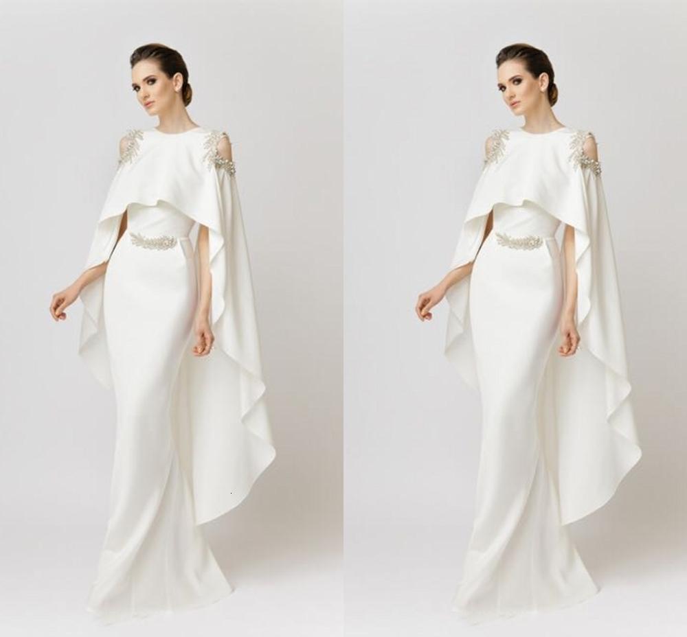 

2021 New Elegant Formal White Es with Shawl Satin Beaded Saudi Arabic Mermaid Evening Gown Long Abendkleider Bdfe, Black