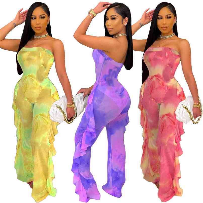 

Women Sleeveless Rompers Tie-dye Beach Boho Casual Jumpsuit Summer Vacation High Street Romper Overalls Wide Leg Playsuits 210525, Fuchsia