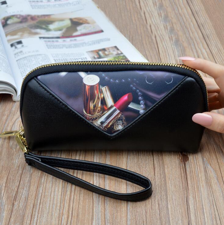 

women handbag elegant color matching shell cosmetic bag simple atmospheric printing leathers wallet street trend colors matchings leather long, Black3(boutique box)