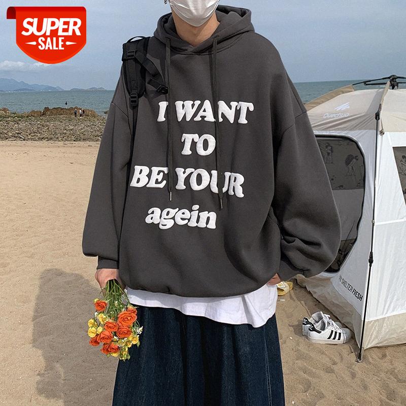 

INTFEDAY street oversize sweater men and women bfJ plus velvet foam letter printed hoodie #Zm0i, Black