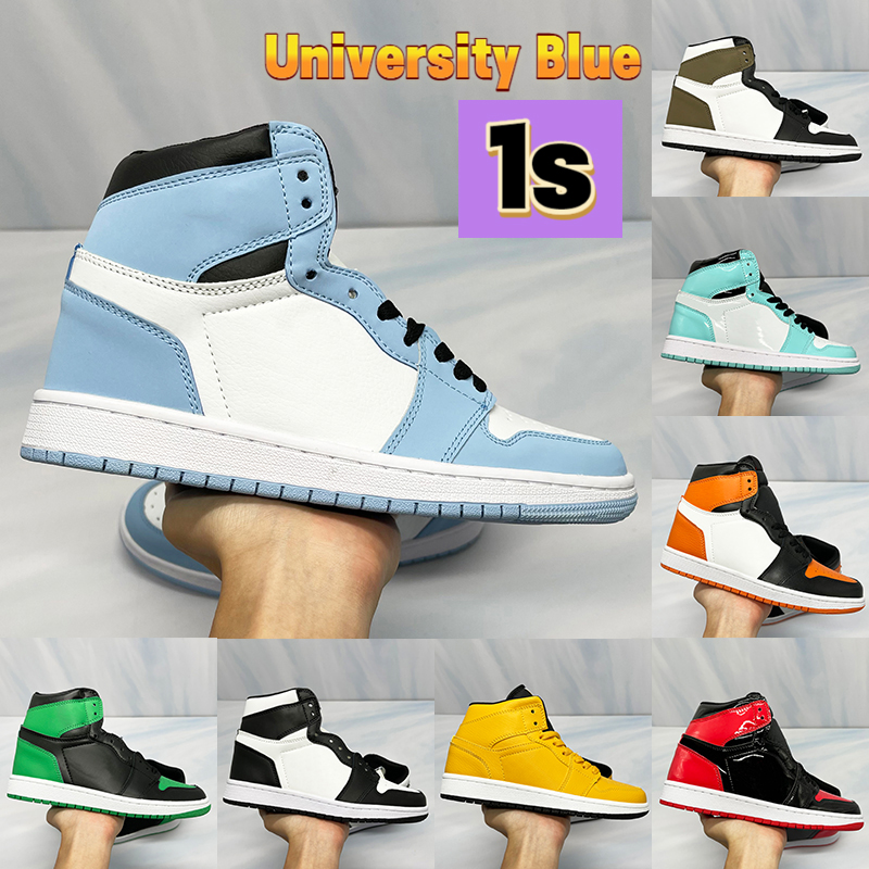 

Newest University Blue 1 1s Basketball Shoes seafoam pollen patent bred heat reactive Dark Mocha turbo green Aurora UNC men women sneakers, 48 bubble wrap packaging