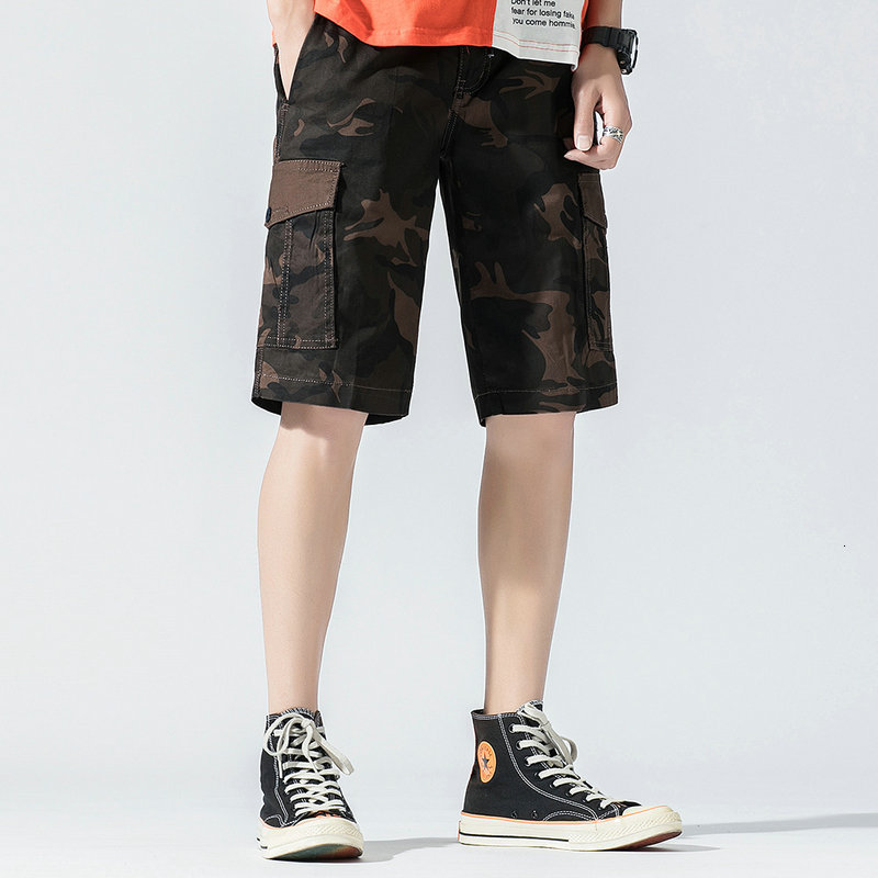 

2021 New Casual Cotton Loose Big Size Cargo High-quality Military Tactical Male Camouflage Shorts W8ph, Coffee