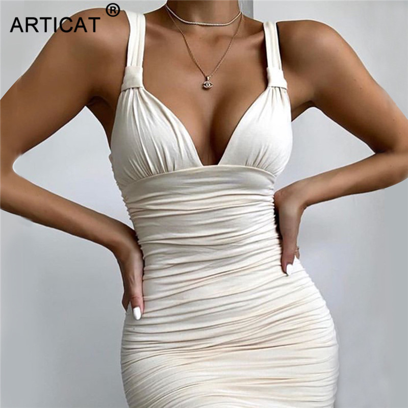 

v neck ruched bodycon midi dress women sleeveless bandage white elegant party club dresses summer 2021 clotheshigh quality, Black;gray