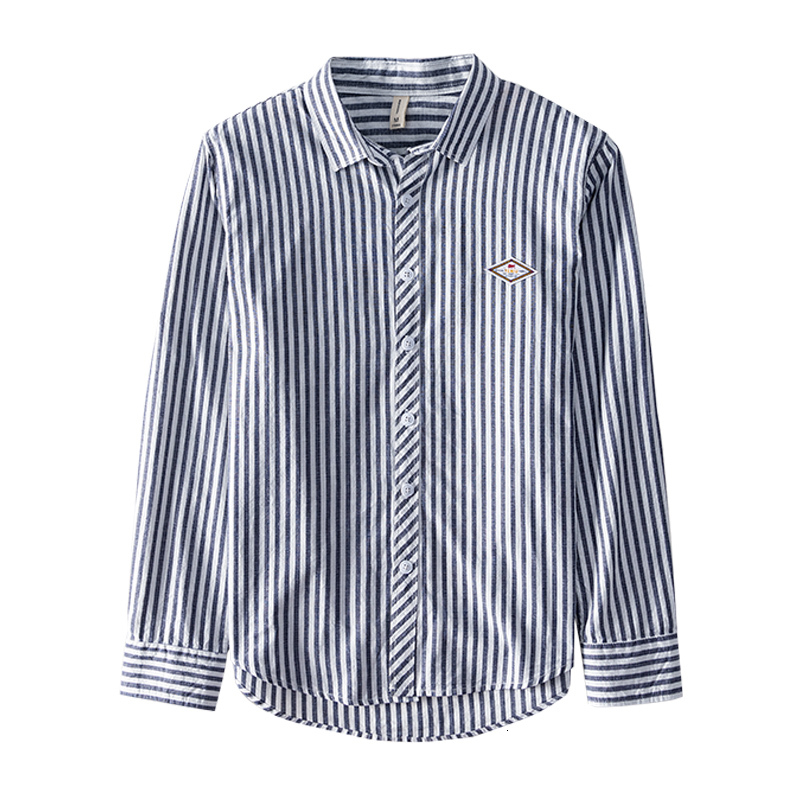 

2021 New Vintage Striped Men's Shirts Long Intelligent Sleeve Casual Tops 100% Cotton Turn-down Collar Male Fashion Clothes Trends Od2z, Khaki.