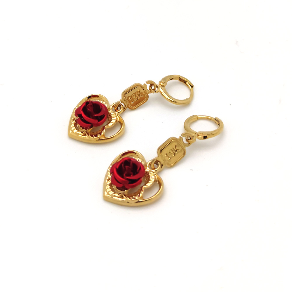 

18 k SOLID FINE GOLD FILLED STUD EARRING NEW EARRINGS ARRIVAL WITH RED ROSE FLOWER HEART DESIGN DIY LENGTHENING, Silver