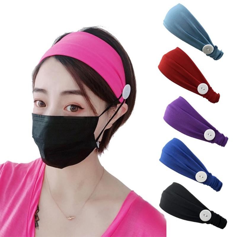 

Hair Clips & Barrettes Female Wide Elastic Hairband Fashion Yoga Running Button Print Headband Women Anti-tight Ears Turban Sports Mask Acce, Golden;silver