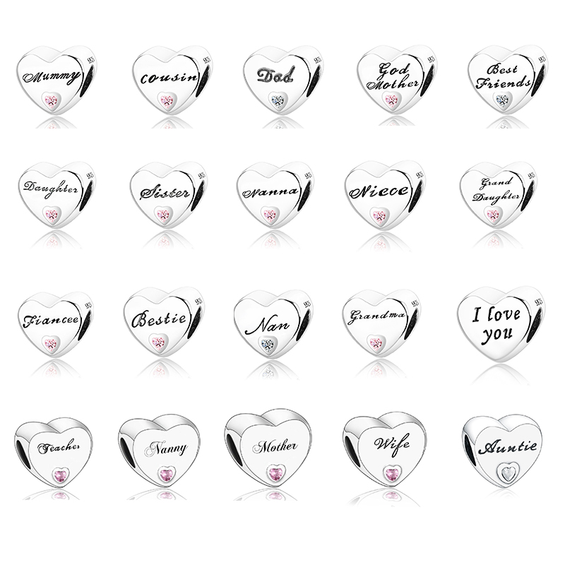 

Fit Original Charm Bracelet 925 Silver Grandma Auntie Mother Best Friend Daughter Nanny Heart Bead Making Berloque 2021