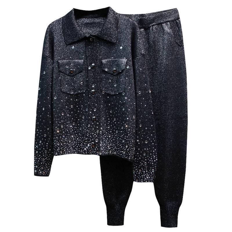 

Women's Two Piece Pants Autumn Knitted Set Women Long Sleeve Sweater+Pencil Outfits Casual Loose Knitwear Suit Chandal, Picture color