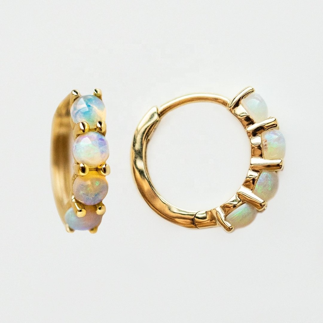 

Original Brand Plated Diamond CZ 18k Gold Opal Huggie Hoop Earring Whole