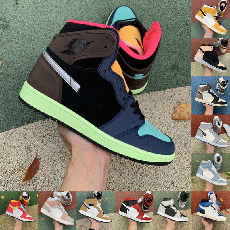 

designer Jumpman 1 men women basketball shoes 1s J Balvin University Blue Travis Fragment mens sneakers Court Purple Satin Snake Chicago Dark Mocha trainer, Original shoe box