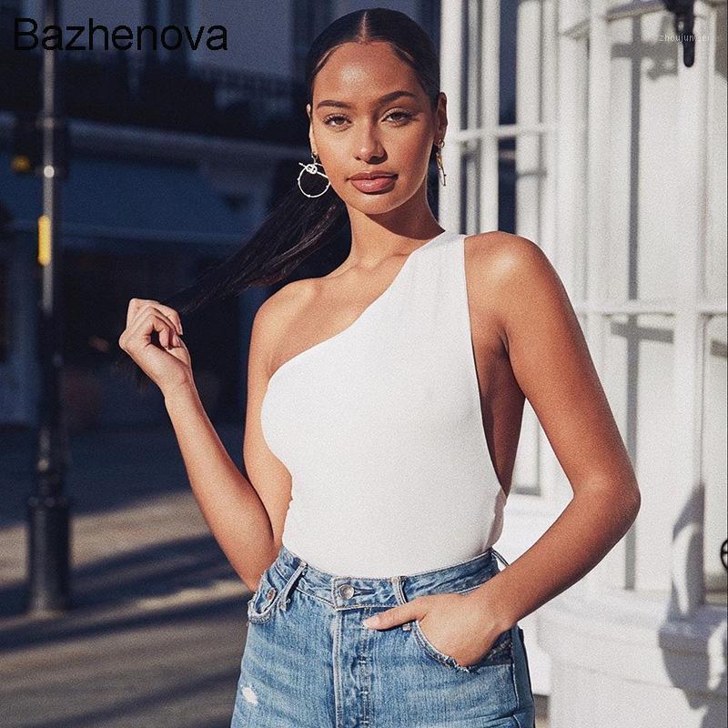 

Bazhenova Women' Single Shoulder Backless Bodysuits Sexy Hollow Bodycon Jumpsuit Shorts White Black Solid Body Tops T1317 Jumpsuits & Rompe