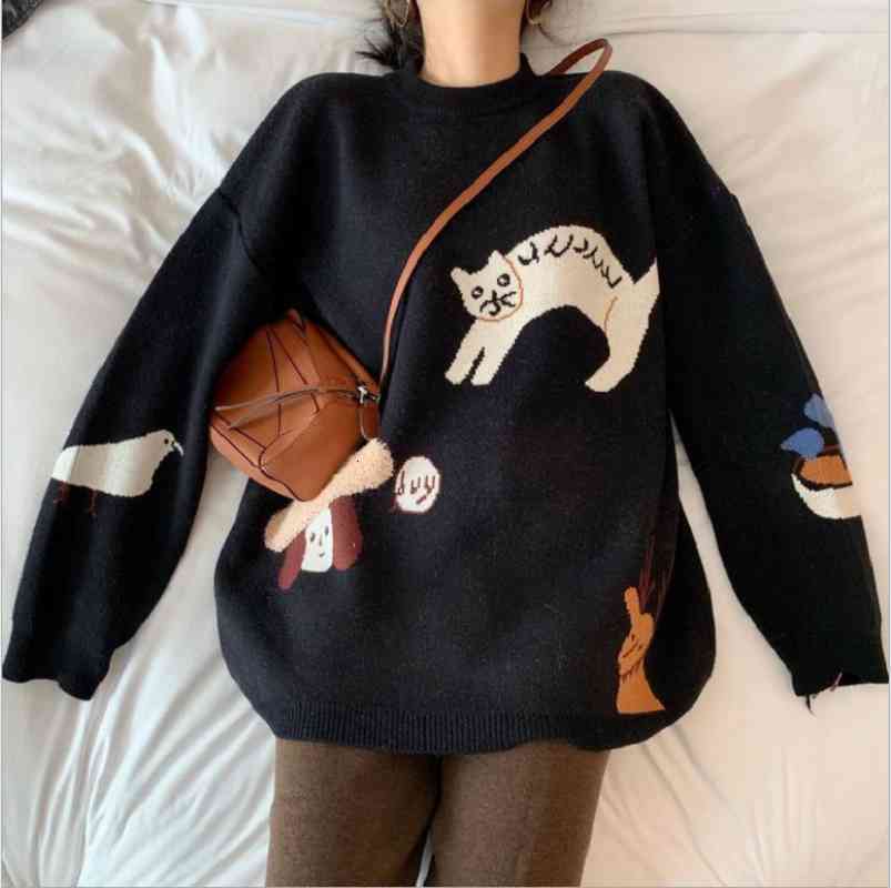 

Women's Sweaters Korean woman nightgown spring winter women's beautiful clothes from the cartoon pattern loose sleeve long sweater tops 1CV1, 1# shoe box