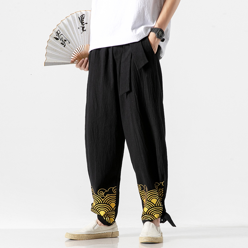 

2021 New Men's Joggers Pants Man Black Cotton Linen Comfortable Pant Casual Streetwear Loose Trouser Korean Male Sweatpants Trousers Aga7 5v
