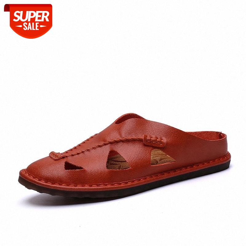 

New Fashion Mens Leather Sandals Breathable Mules Shoes Slide Slip On Sandals Men Summer Shoes Home Slippers Large Sizes 48 #cb1Y, Black