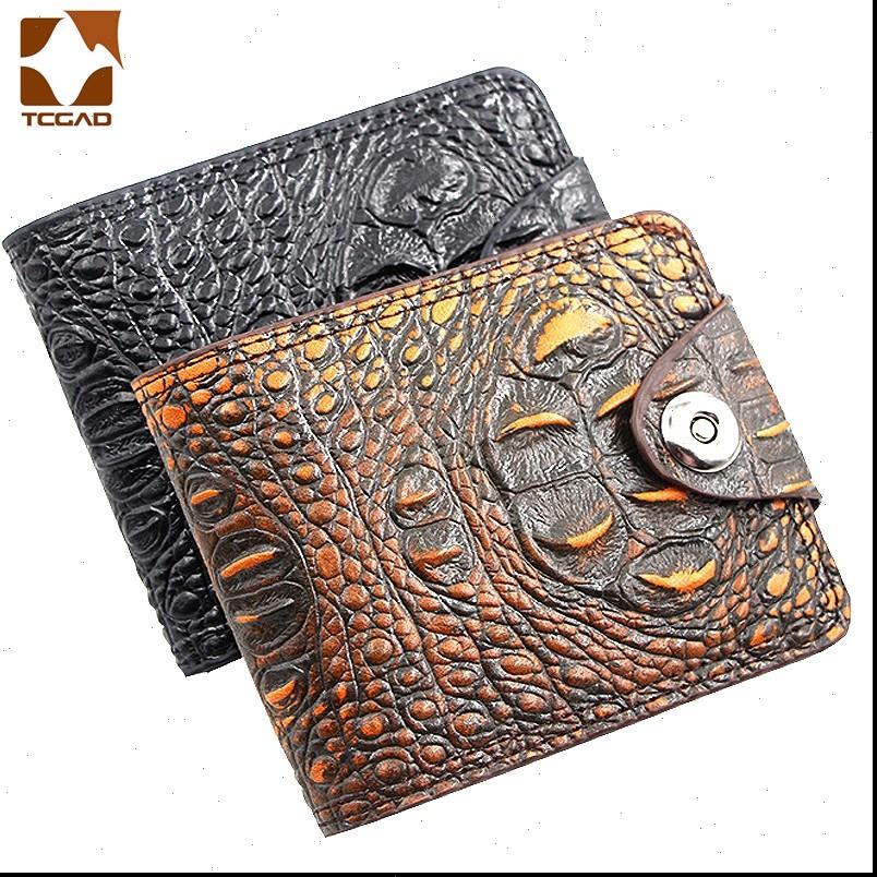 

leather wallet for men short material hasp with card page vintage alligator crocodile head male zip coin bag, Red;black