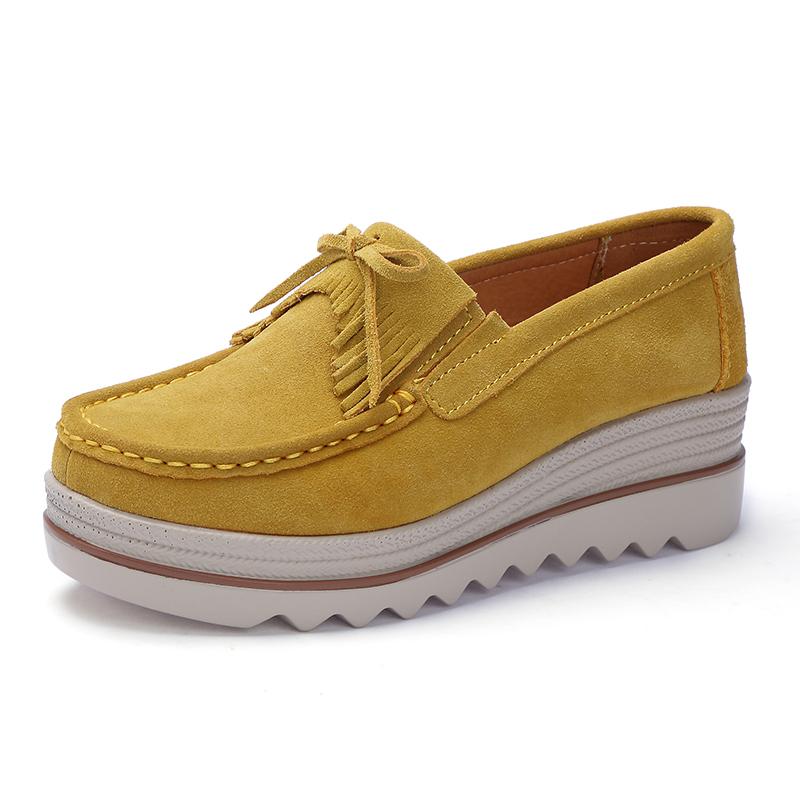

2021 New Women Wedges Shoes Platform Sneakers Slip On Tassel Bow Leather Suede Ladies Loafers Casual Shoes Women loafers, Pink